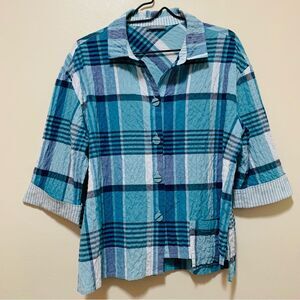 Habitat Clothes to Live In Blue Plaid Button-Up Shirt
